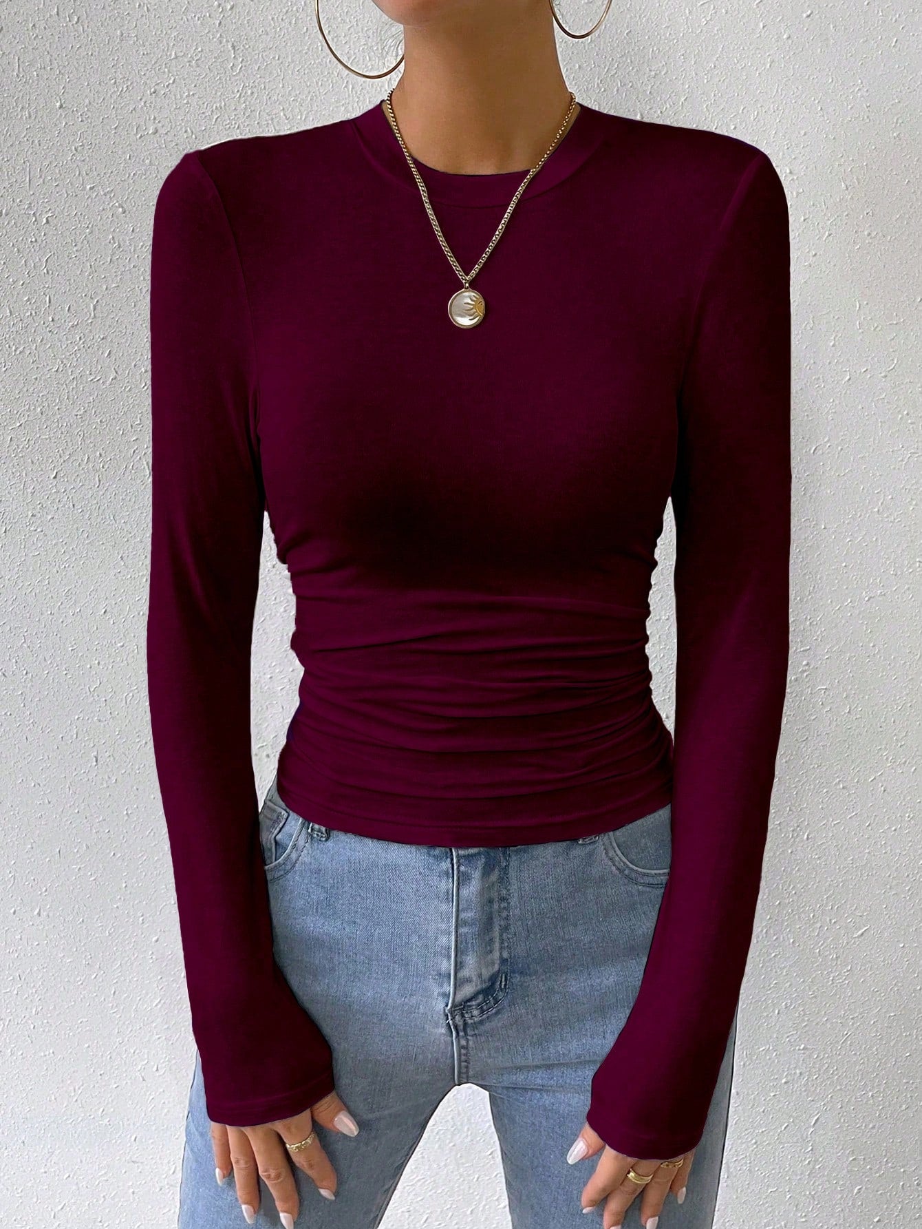 Buy SHEIN Essnce Solid Ruched Tee in Pakistan