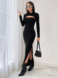 Buy SHEIN Essnce Solid Split Thigh Hooded Bodycon Dress & Super Crop Hooded Dress in Pakistan