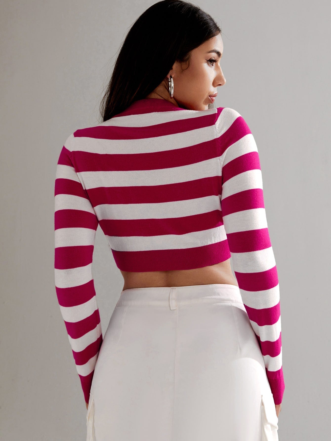 Buy SHEIN Essnce Striped Pattern Crop Sweater in Pakistan