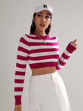 Buy SHEIN Essnce Striped Pattern Crop Sweater in Pakistan