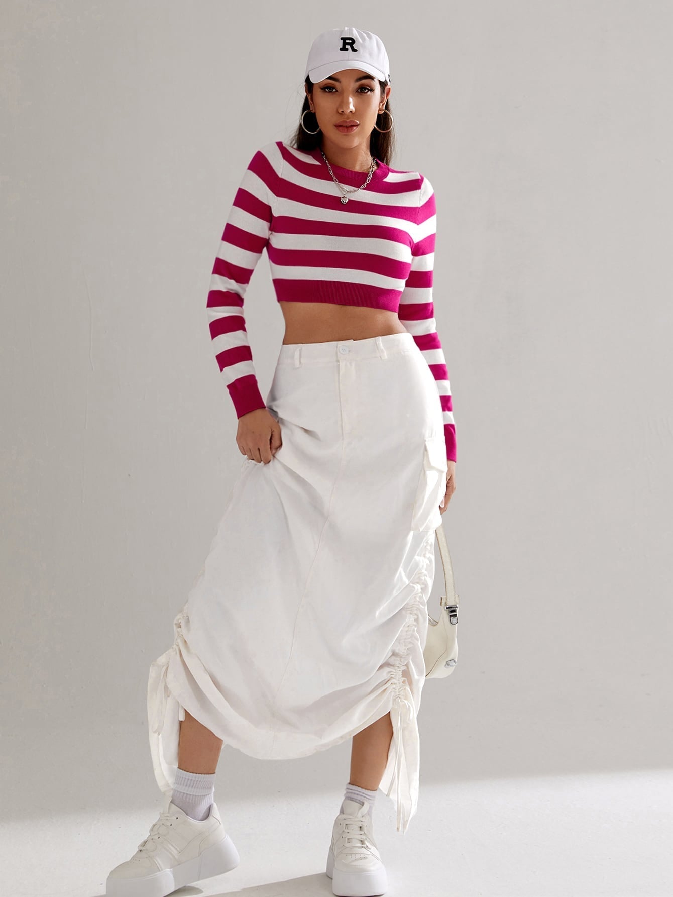 Buy SHEIN Essnce Striped Pattern Crop Sweater in Pakistan