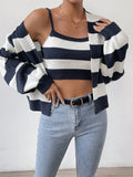 Buy SHEIN Essnce Striped Pattern Drop Shoulder Open Front Cardigan & Cami Knit Top in Pakistan