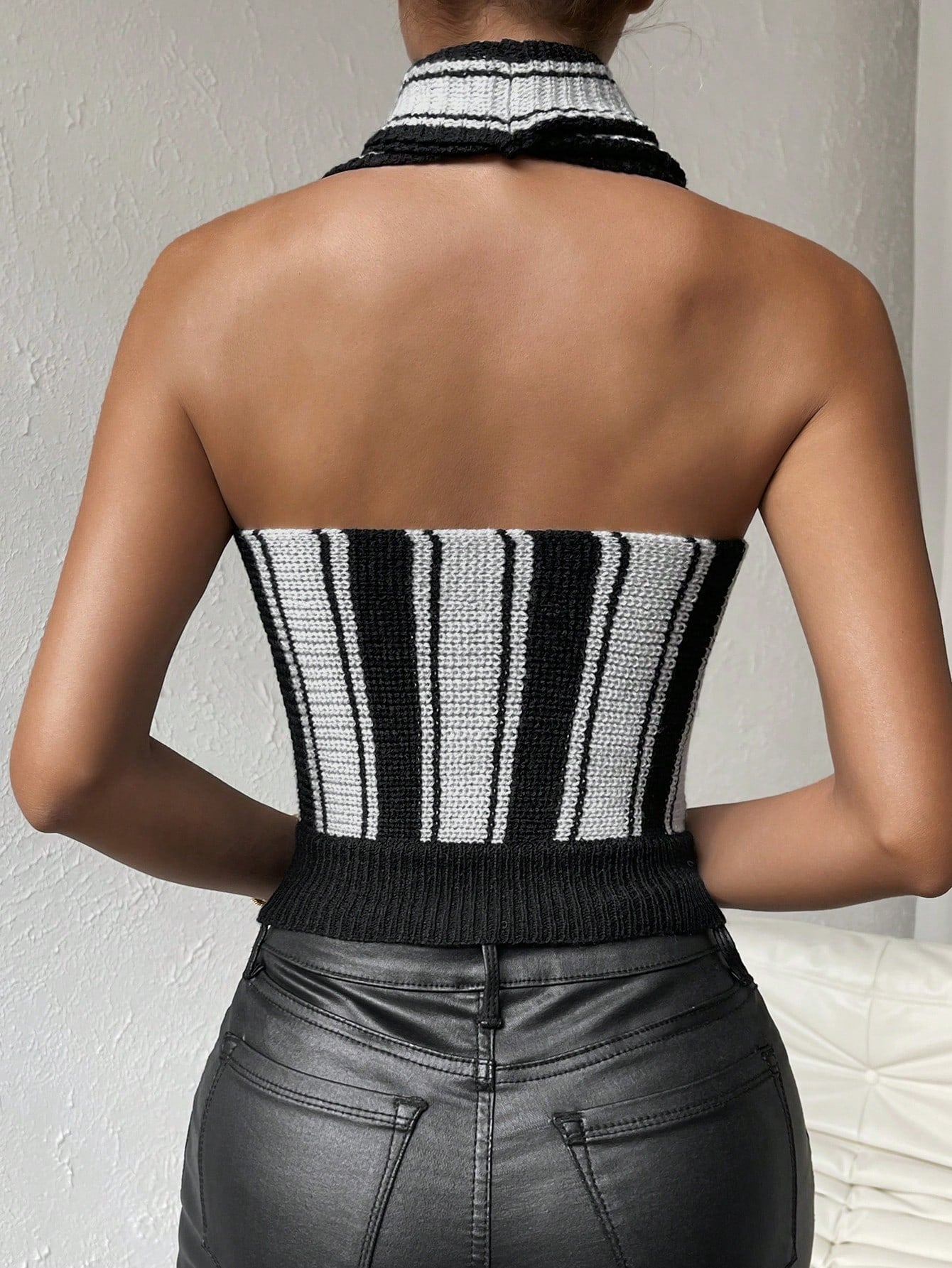 Buy SHEIN Essnce Striped Pattern Halter Knit Top in Pakistan