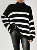 Buy SHEIN Essnce Striped Pattern Mock Neck Drop Shoulder Sweater in Pakistan