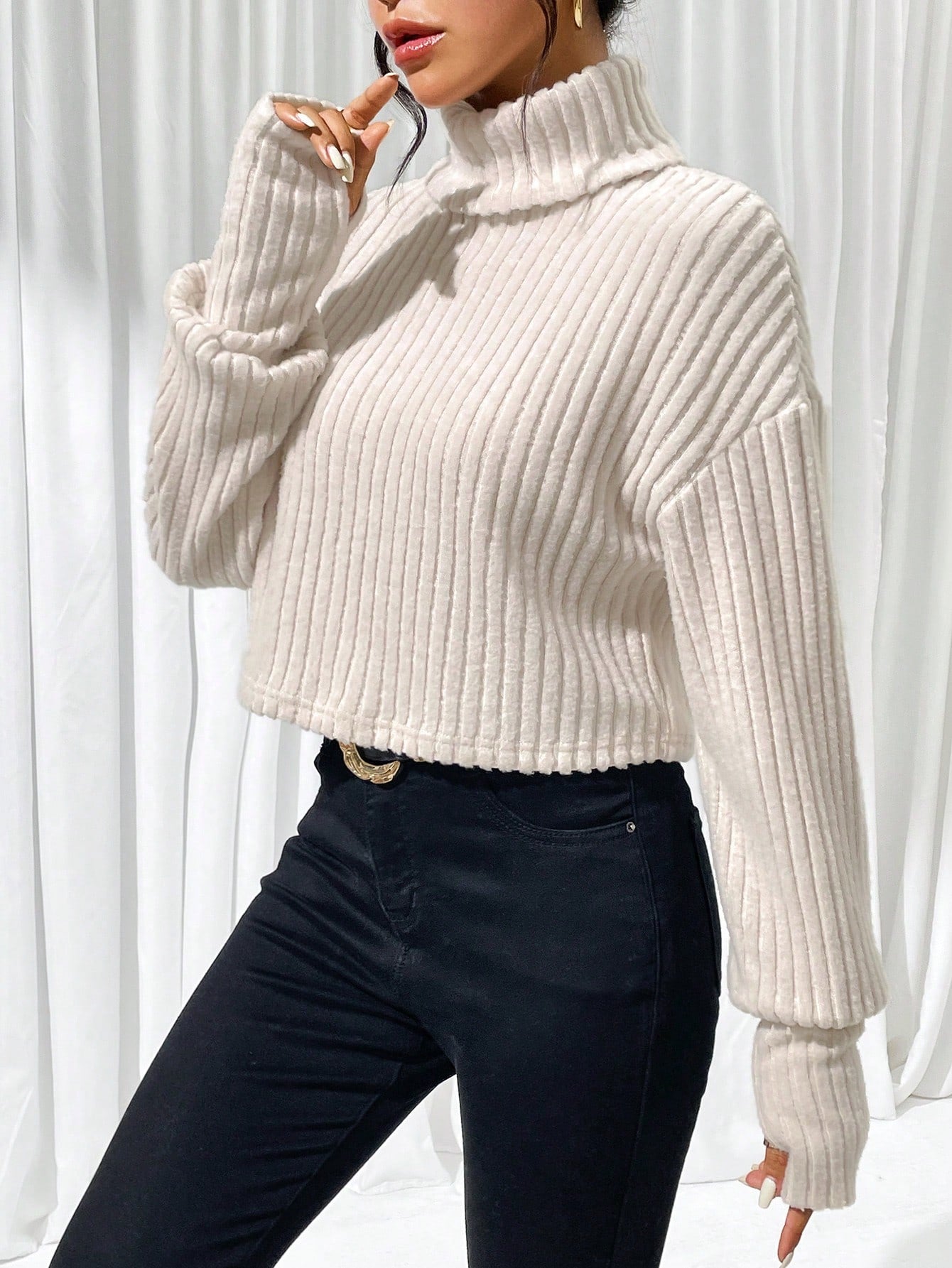 Buy SHEIN Essnce Turtleneck Drop Shoulder Tee in Pakistan
