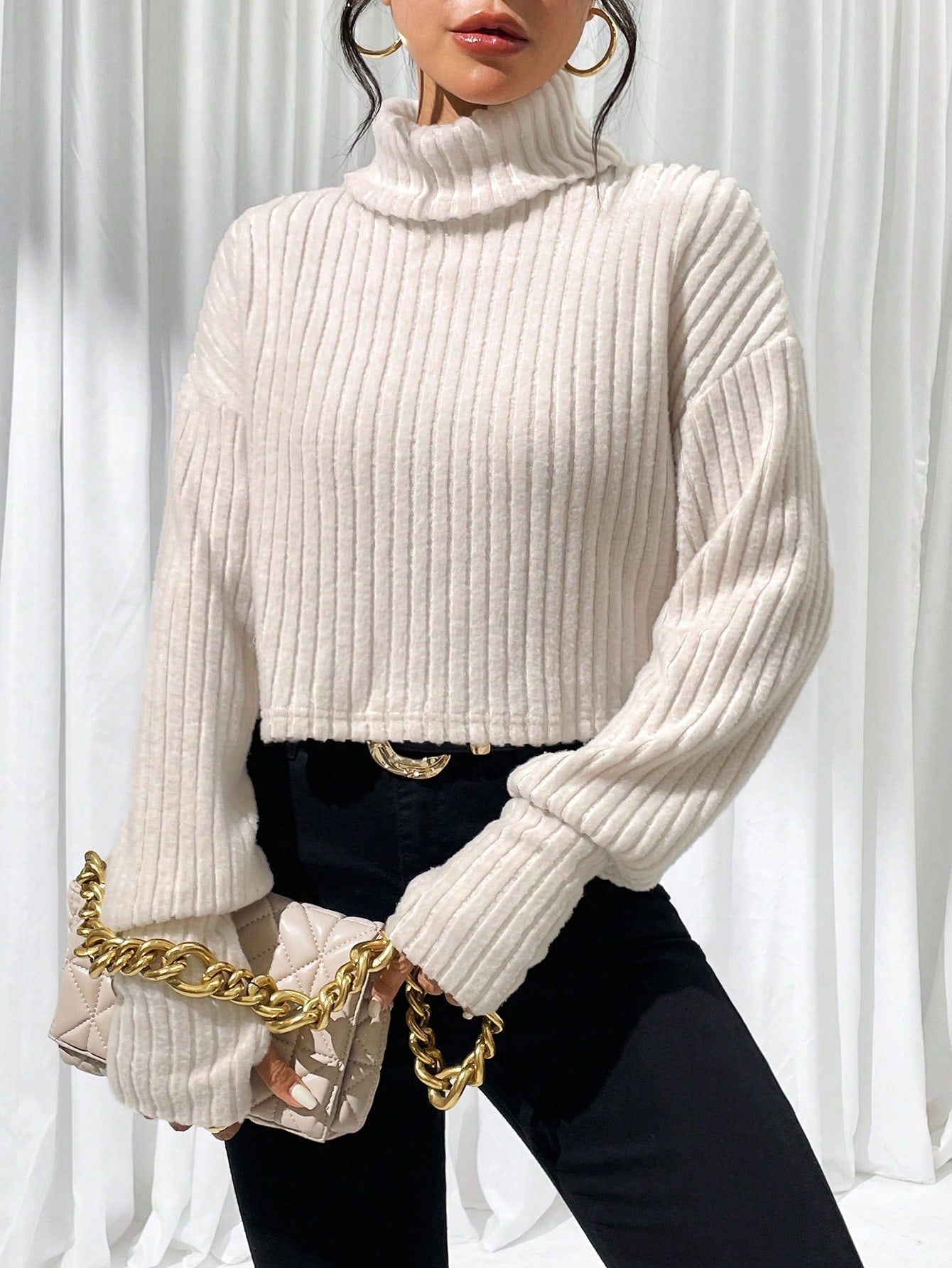 Buy SHEIN Essnce Turtleneck Drop Shoulder Tee in Pakistan