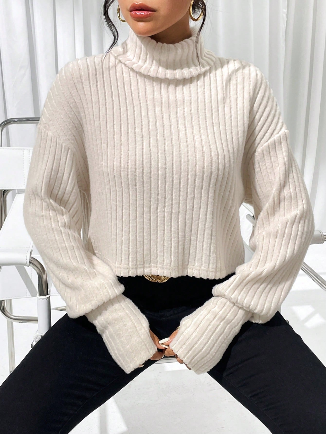 Buy SHEIN Essnce Turtleneck Drop Shoulder Tee in Pakistan
