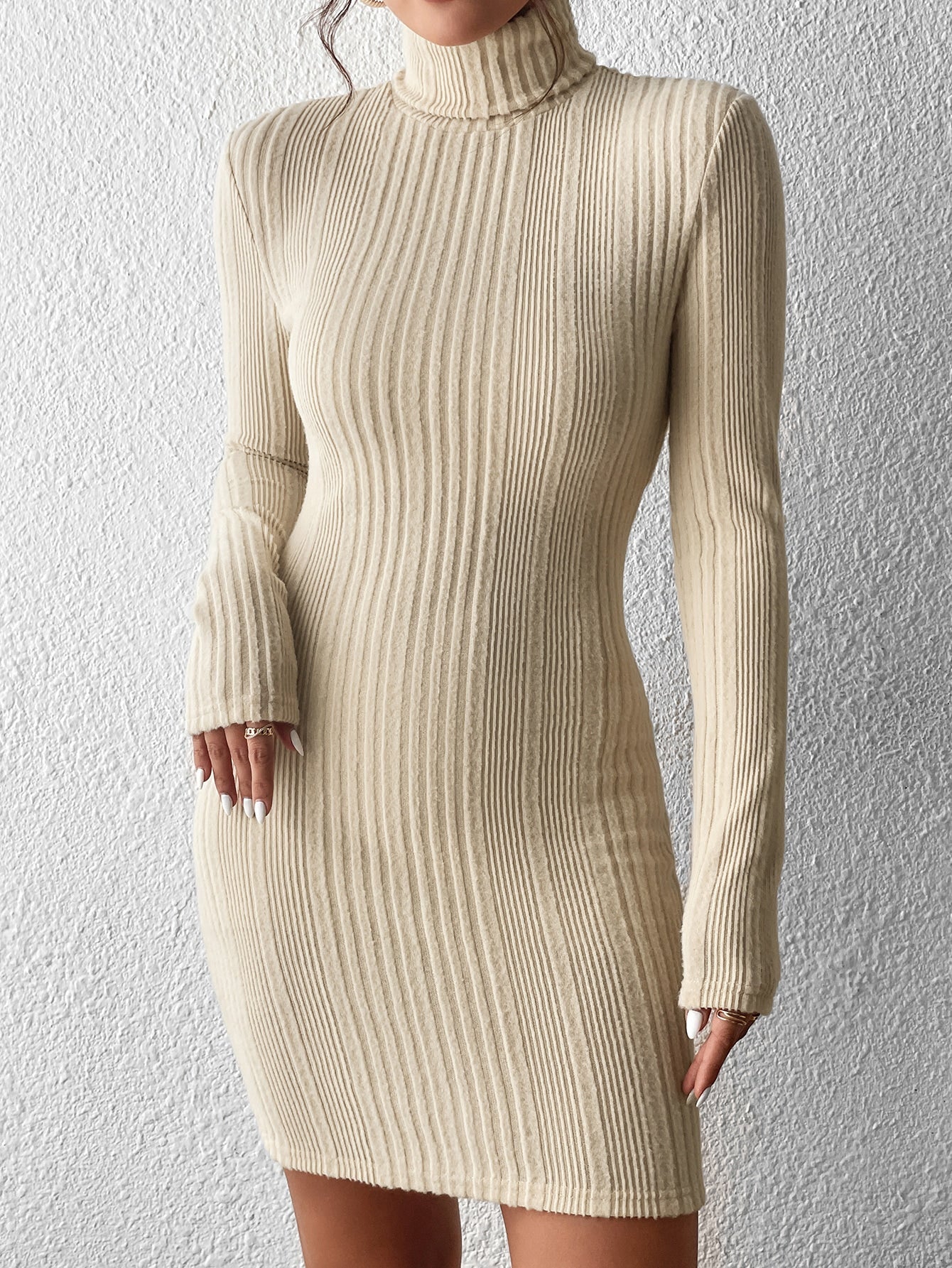 Buy SHEIN Essnce Turtleneck Ribbed Knit Bodycon Dress in Pakistan