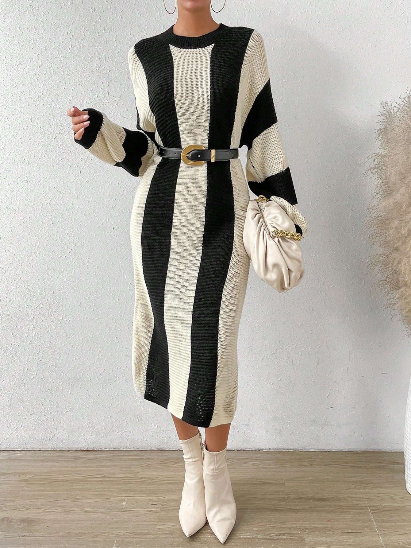 Buy SHEIN Essnce Two Tone Drop Shoulder Sweater Dress Without Belt in Pakistan
