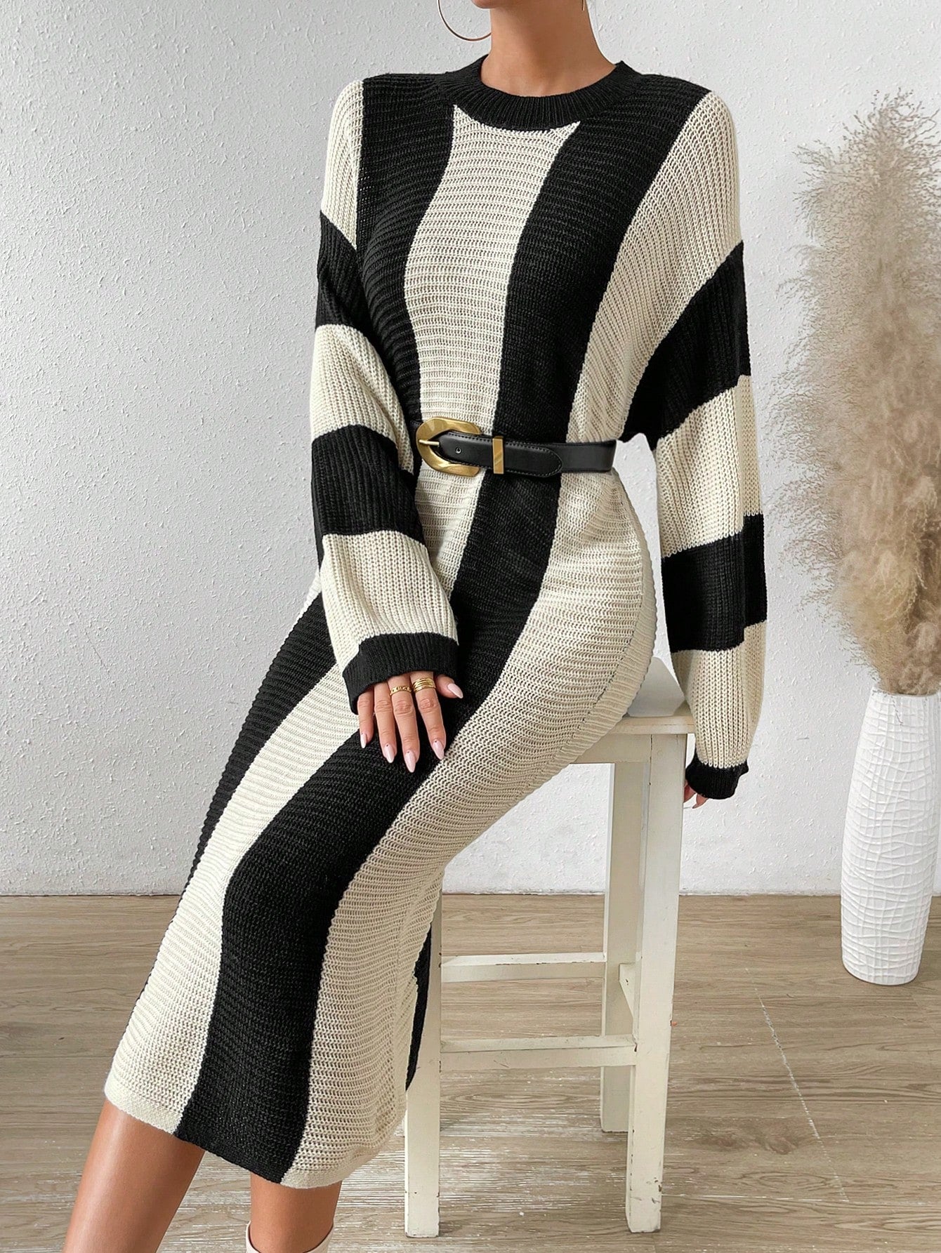 Buy SHEIN Essnce Two Tone Drop Shoulder Sweater Dress Without Belt in Pakistan