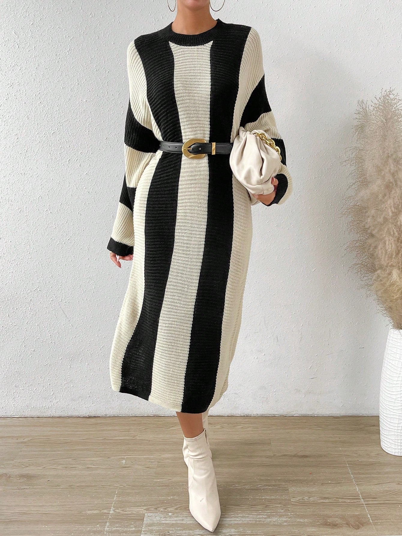 Buy SHEIN Essnce Two Tone Drop Shoulder Sweater Dress Without Belt in Pakistan