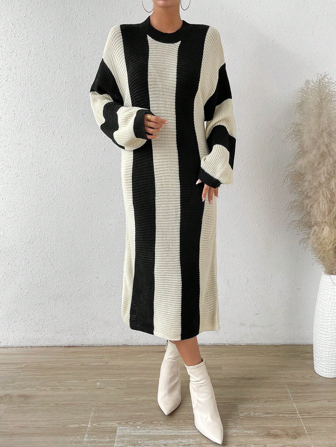 Buy SHEIN Essnce Two Tone Drop Shoulder Sweater Dress Without Belt in Pakistan