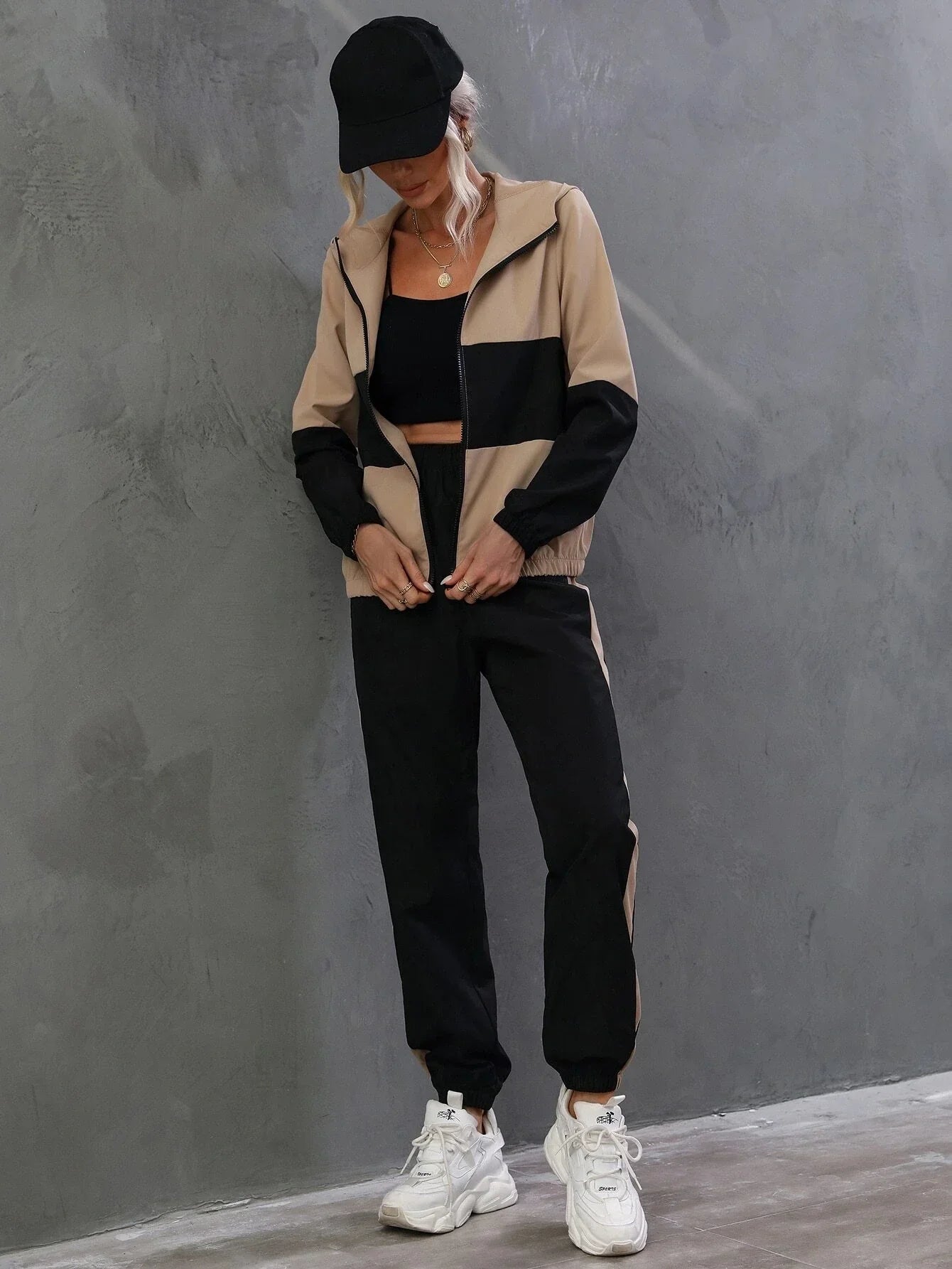 Buy SHEIN Essnce Two Tone Zip Up Hooded Jacket & Pants in Pakistan