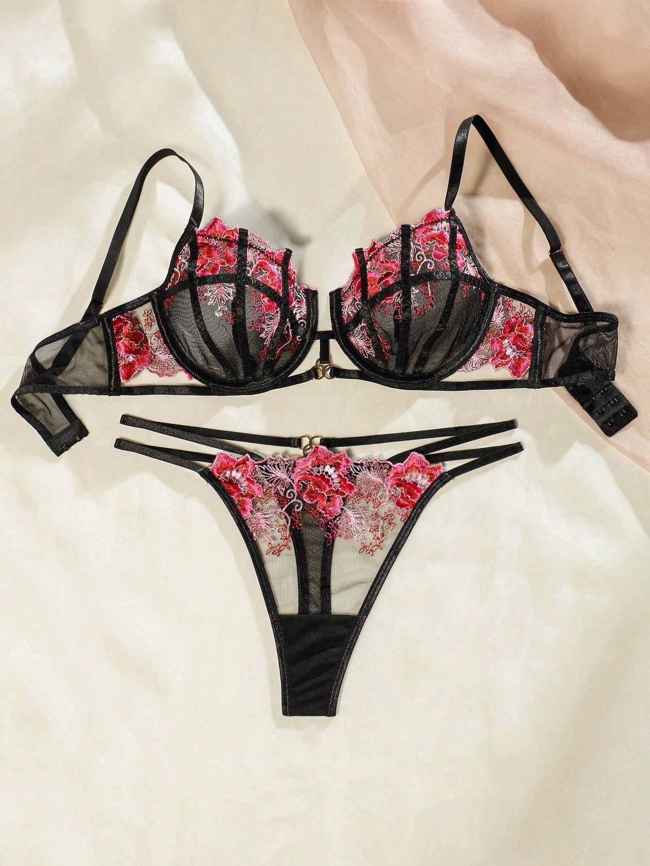 Buy SHEIN Floral Embroidery Mesh Lingerie Set in Pakistan