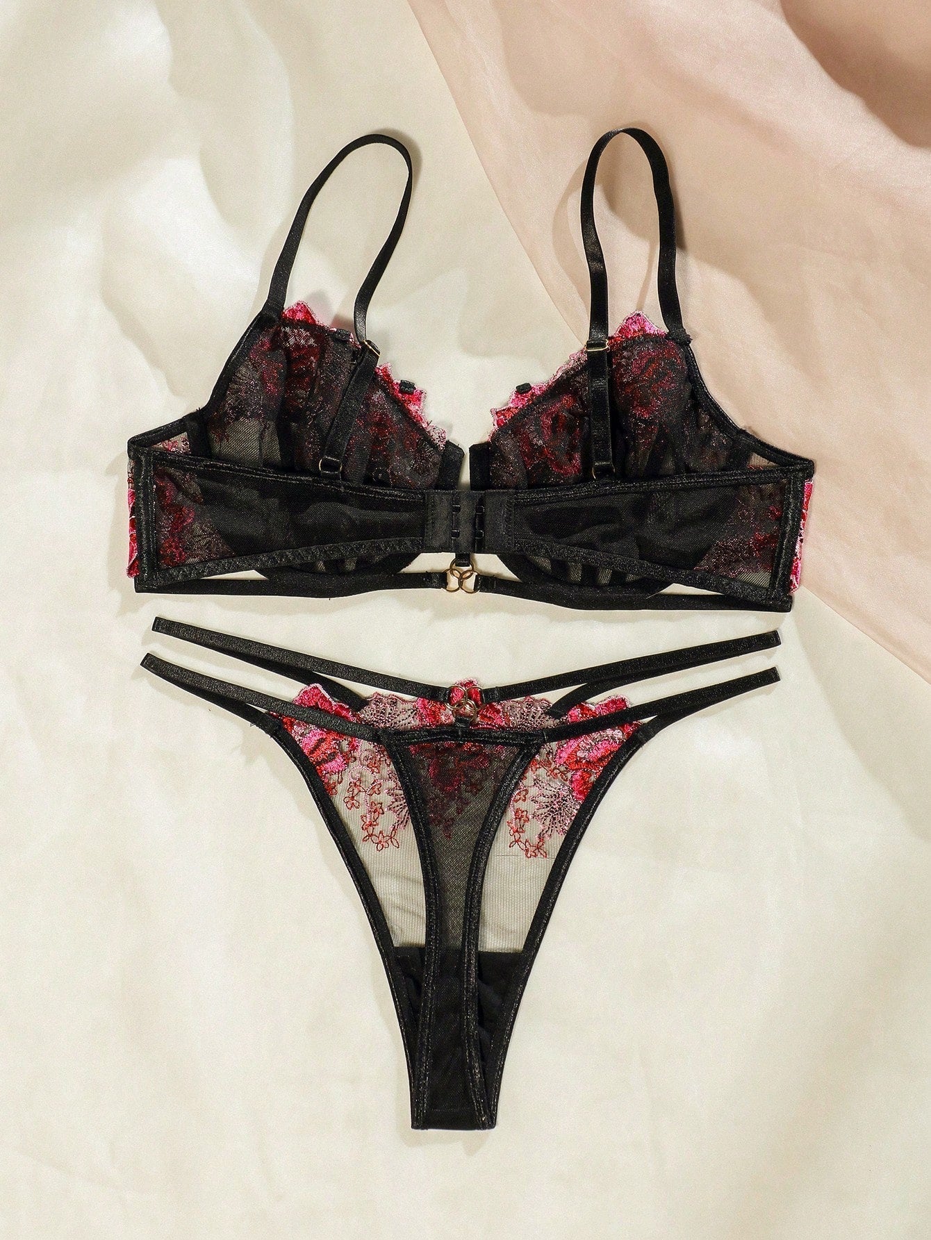 Buy SHEIN Floral Embroidery Mesh Lingerie Set in Pakistan