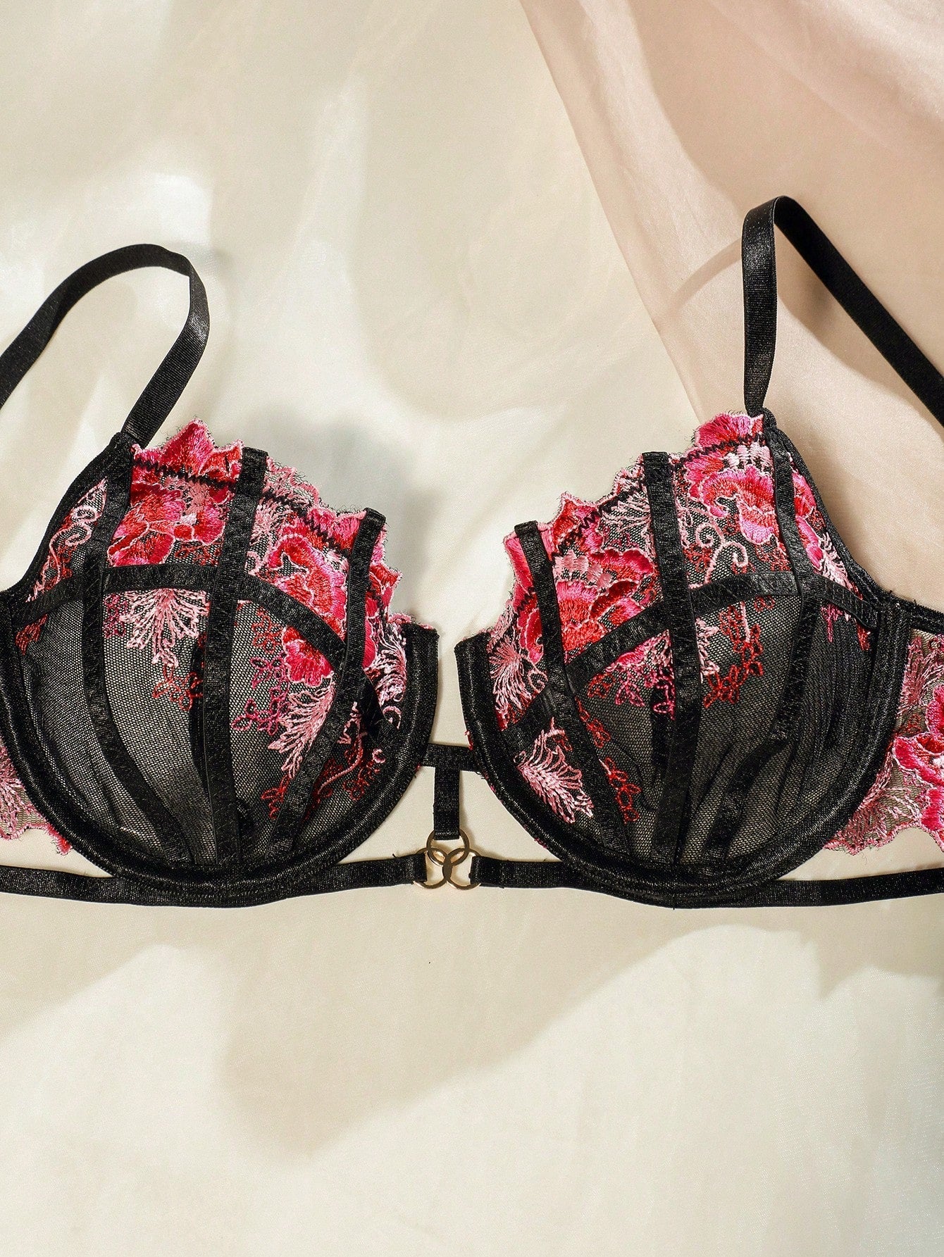 Buy SHEIN Floral Embroidery Mesh Lingerie Set in Pakistan