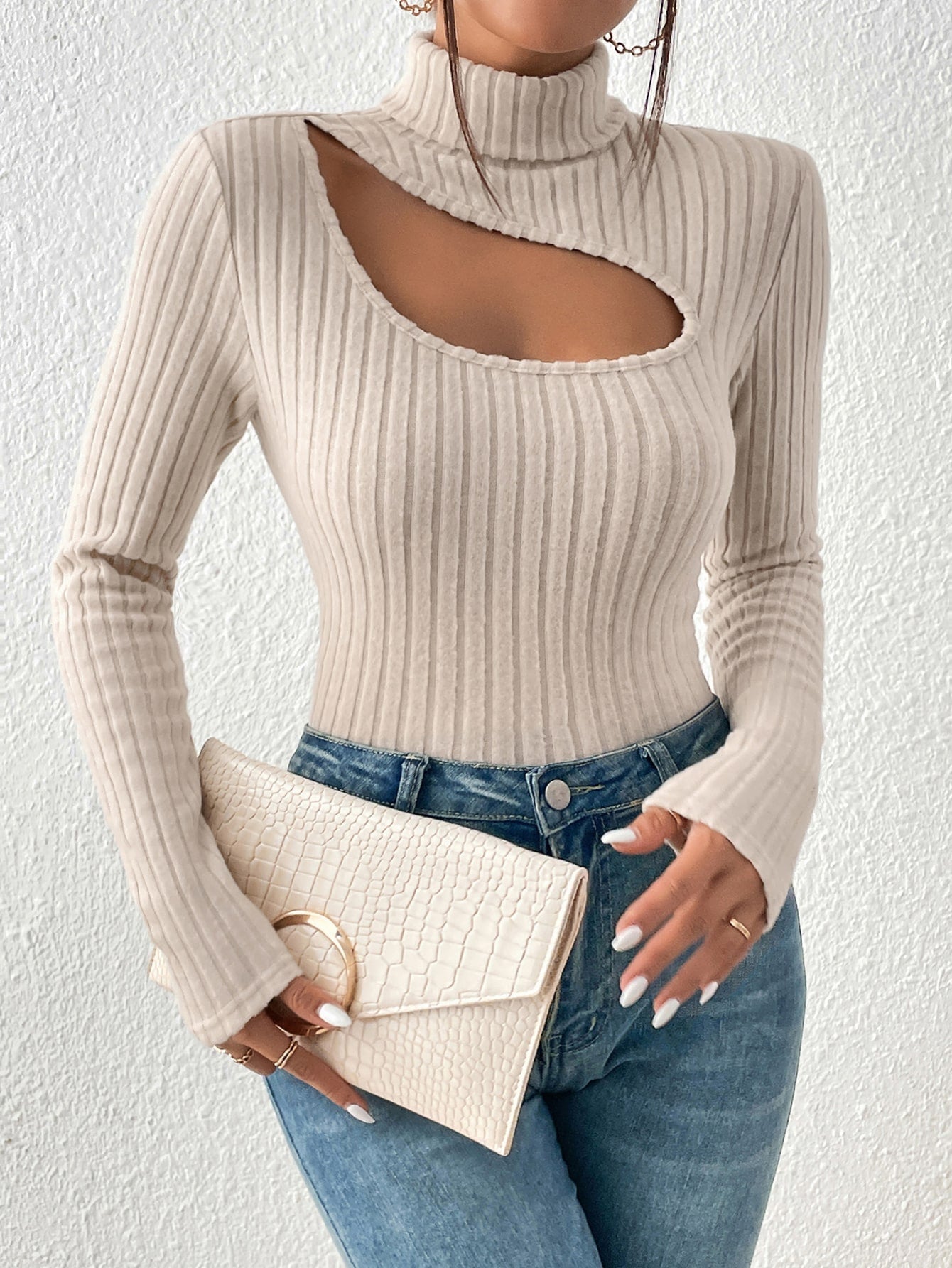 Buy SHEIN Frenchy Cut Out Turtleneck Tee in Pakistan