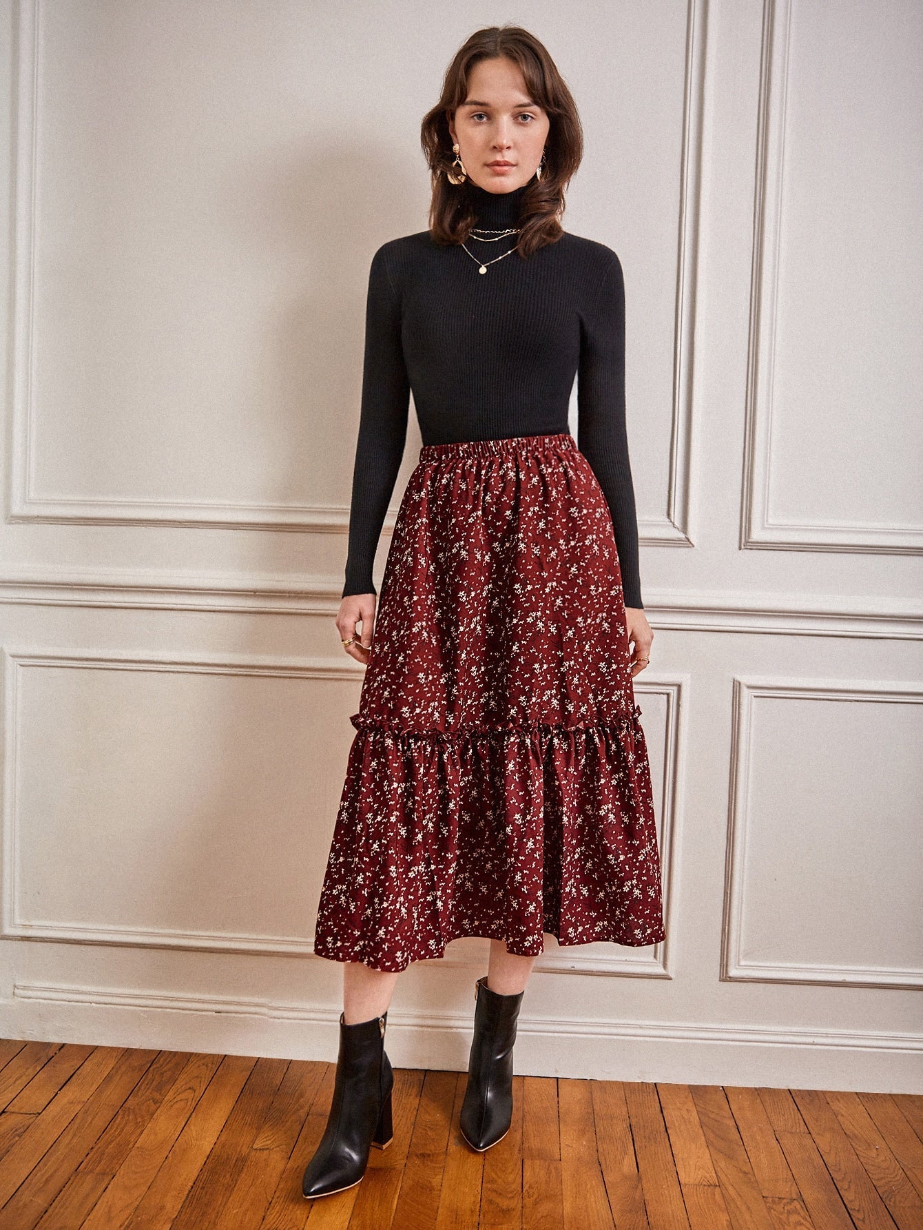 Buy SHEIN Frenchy Ditsy Floral Frill A-line Skirt in Pakistan