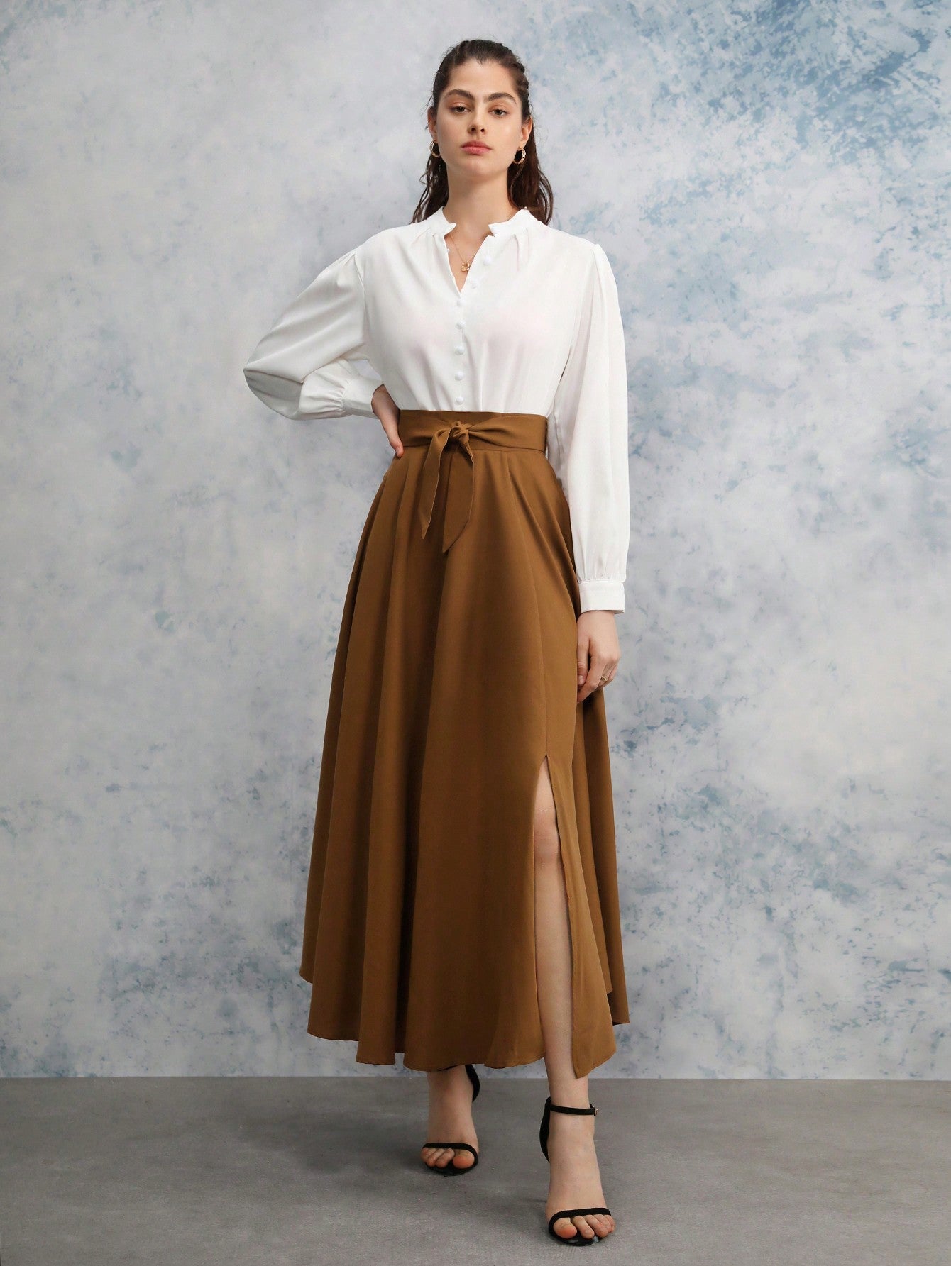 Buy SHEIN Frenchy High Waist Split Thigh Belted Skirt in Pakistan