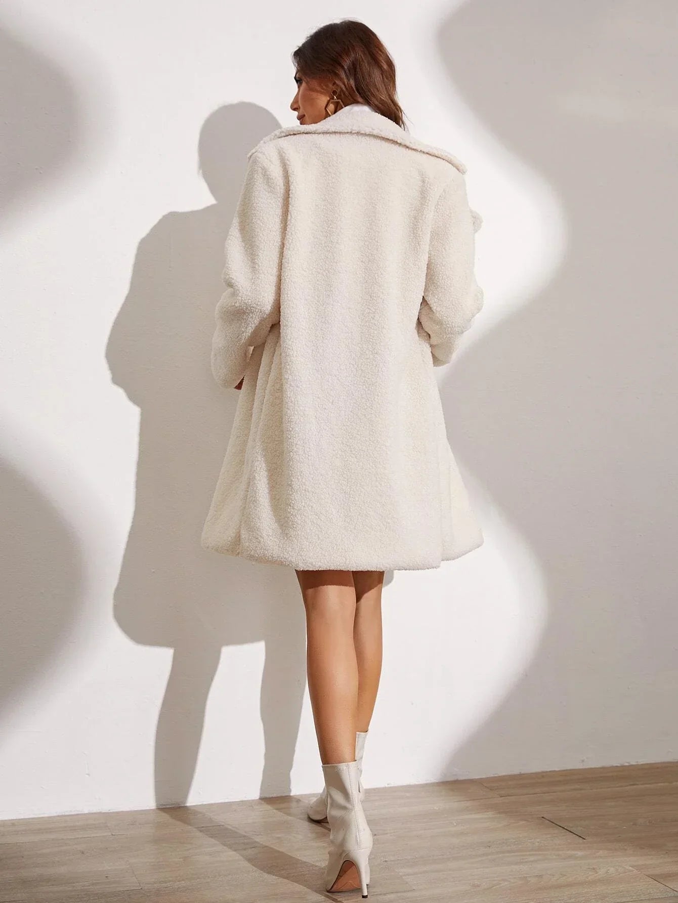 Buy SHEIN Frenchy Lapel Neck Single Breasted Teddy Coat in Pakistan