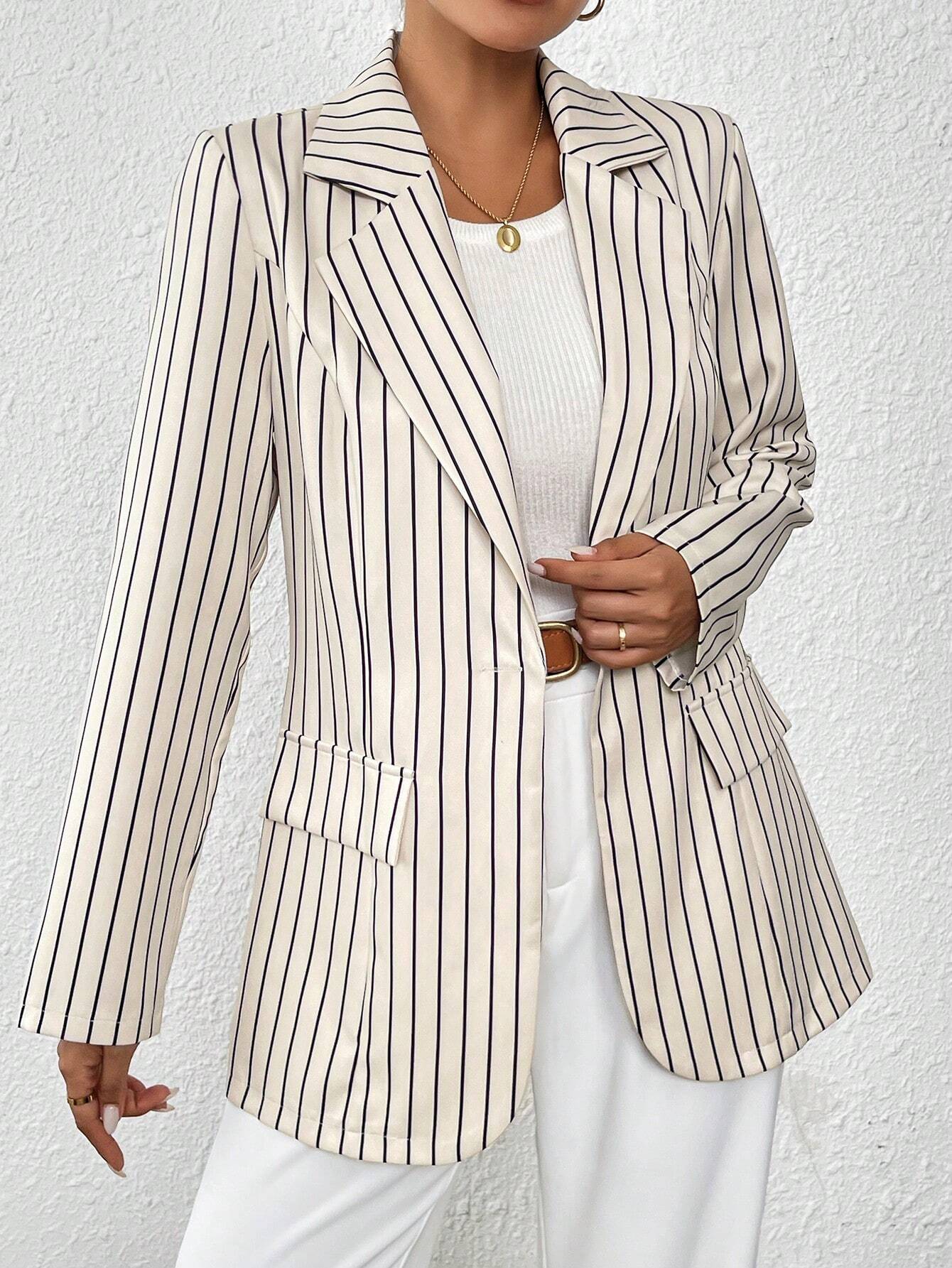 Buy SHEIN Frenchy Loose Casual Long Sleeve, Minimalist Striped Blazer in Pakistan