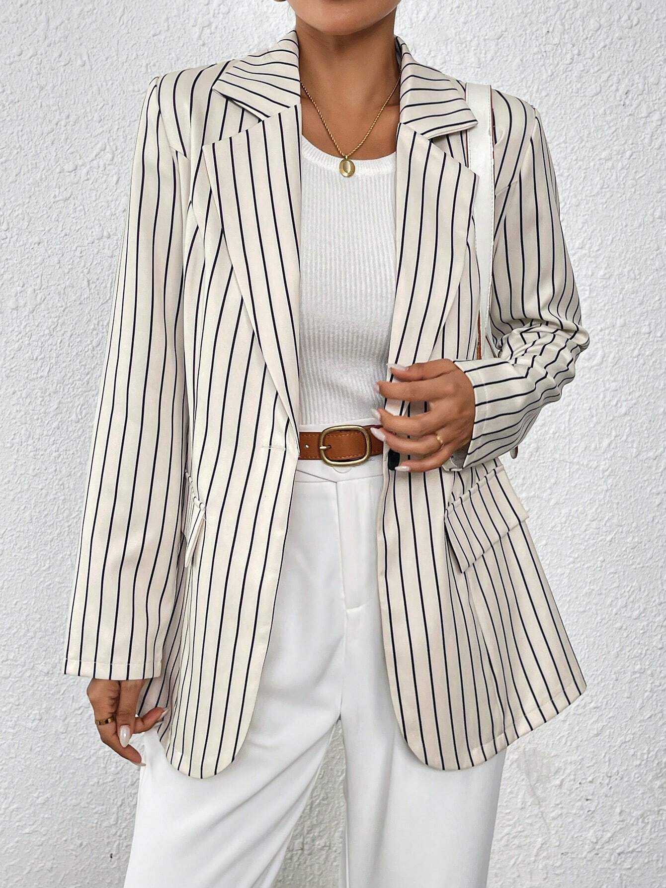 Buy SHEIN Frenchy Loose Casual Long Sleeve, Minimalist Striped Blazer in Pakistan
