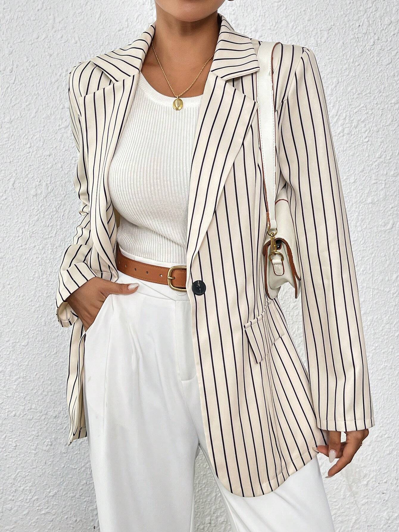Buy SHEIN Frenchy Loose Casual Long Sleeve, Minimalist Striped Blazer in Pakistan
