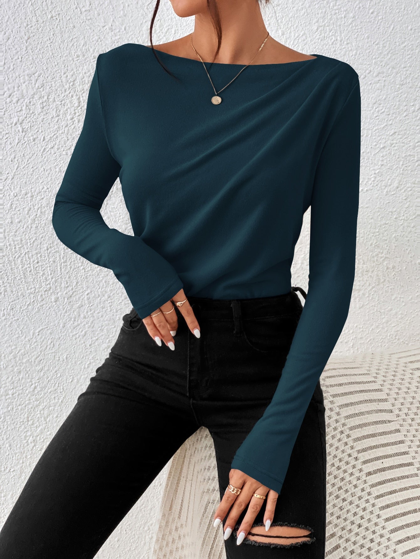 Buy SHEIN Frenchy Solid Boat Neck Tee in Pakistan