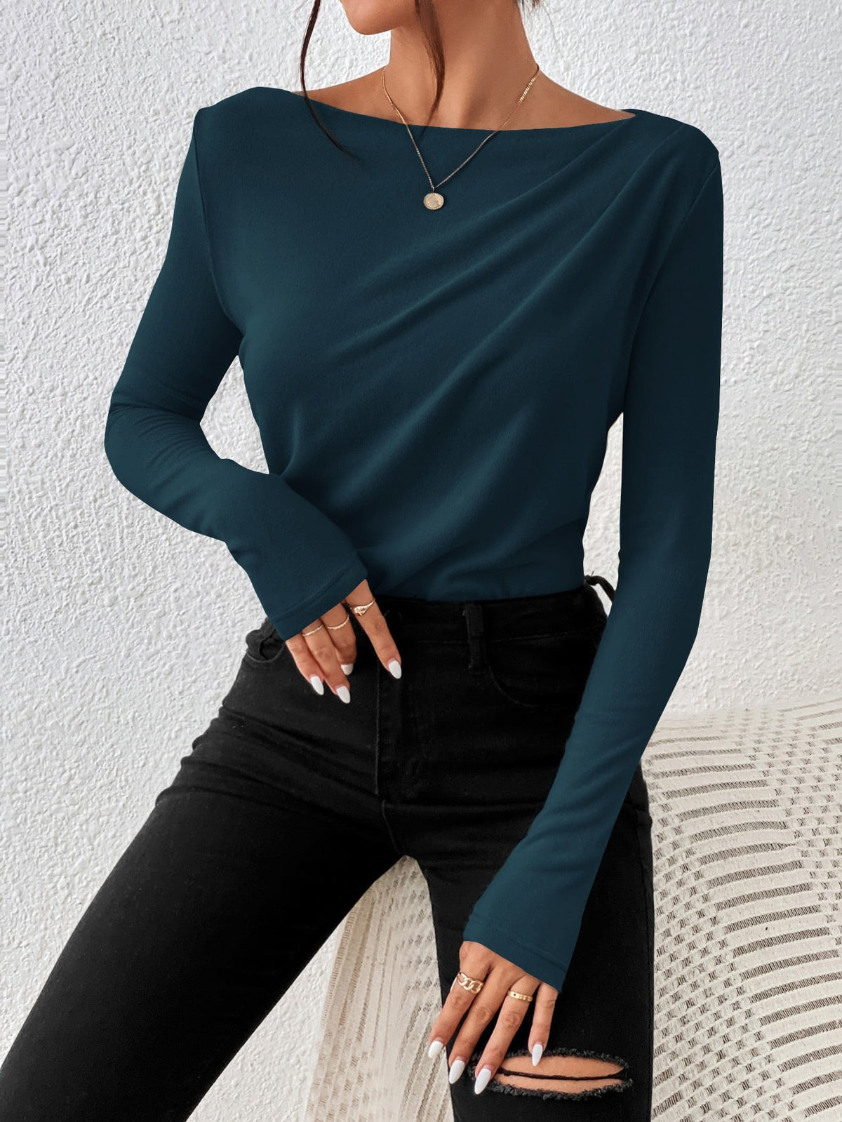 Buy SHEIN Frenchy Solid Boat Neck Tee in Pakistan