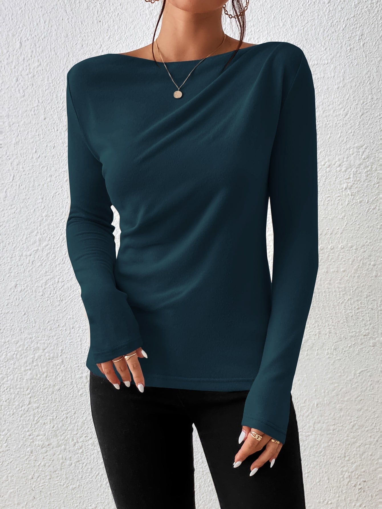 Buy SHEIN Frenchy Solid Boat Neck Tee in Pakistan