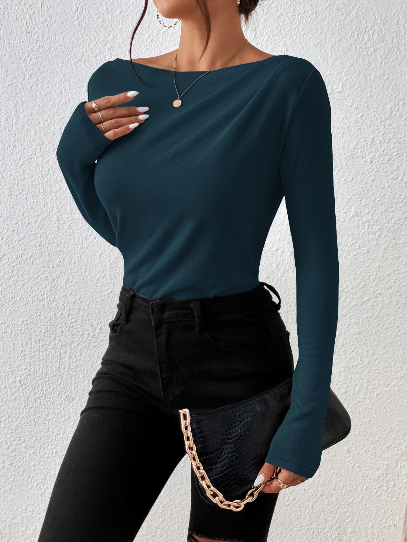 Buy SHEIN Frenchy Solid Boat Neck Tee in Pakistan