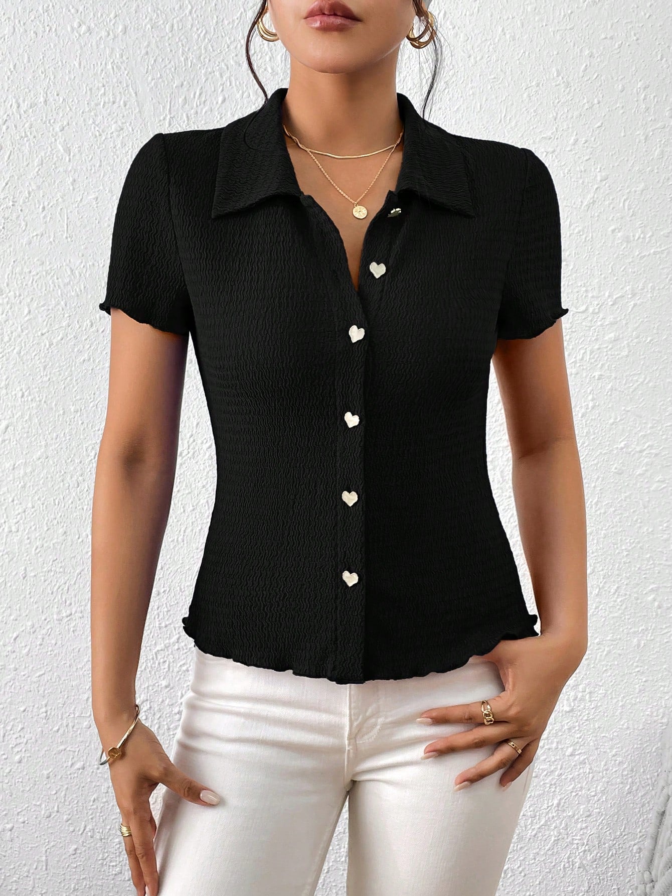 Buy SHEIN Frenchy Solid Button Front Tee in Pakistan