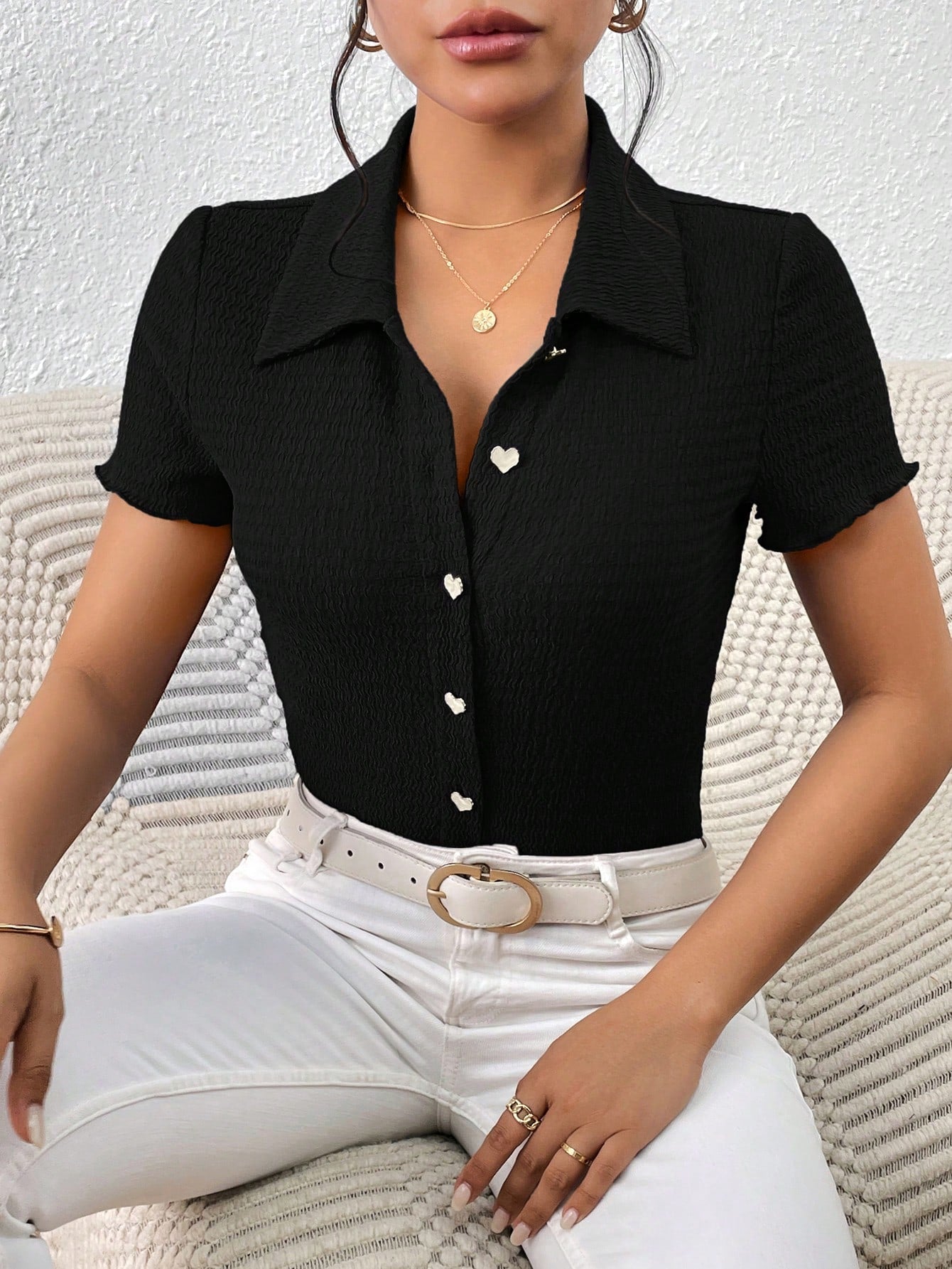 Buy SHEIN Frenchy Solid Button Front Tee in Pakistan
