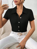 Buy SHEIN Frenchy Solid Button Front Tee in Pakistan