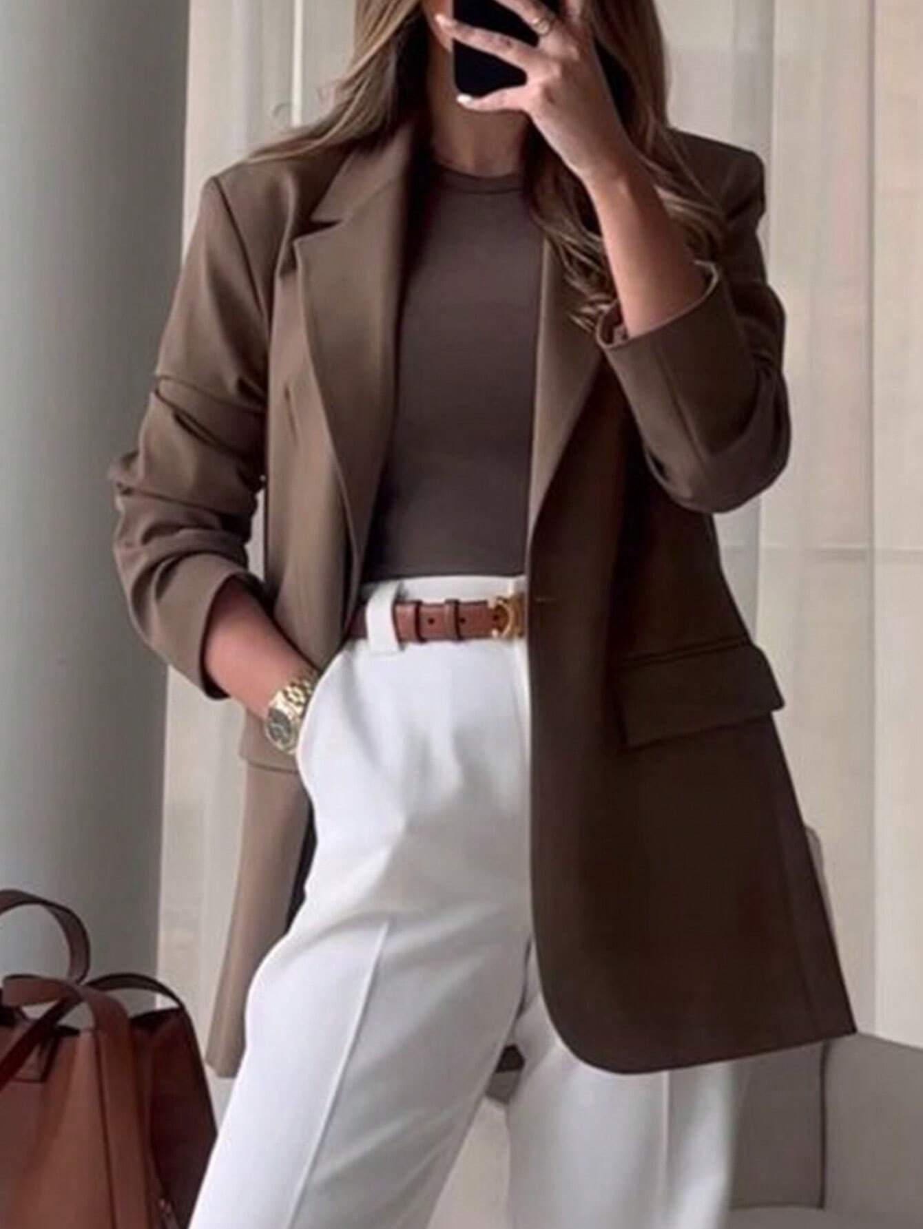 Buy SHEIN Frenchy Solid Color Lapel Collar Suit Jacket in Pakistan