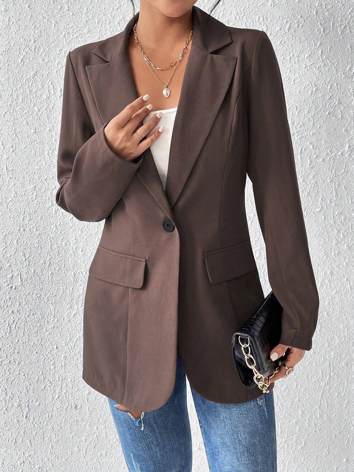Buy SHEIN Frenchy Solid Color Lapel Collar Suit Jacket in Pakistan