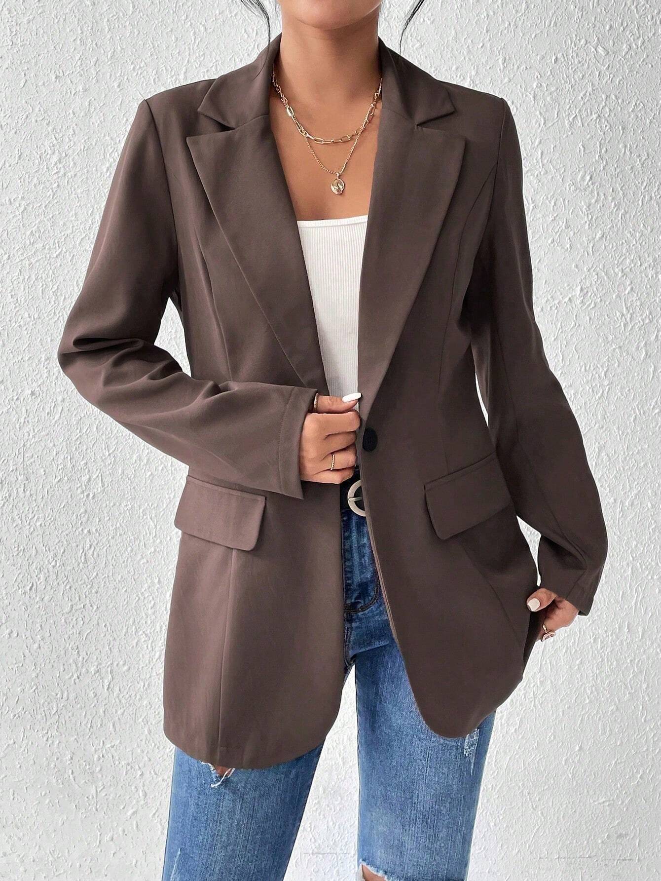 Buy SHEIN Frenchy Solid Color Lapel Collar Suit Jacket in Pakistan