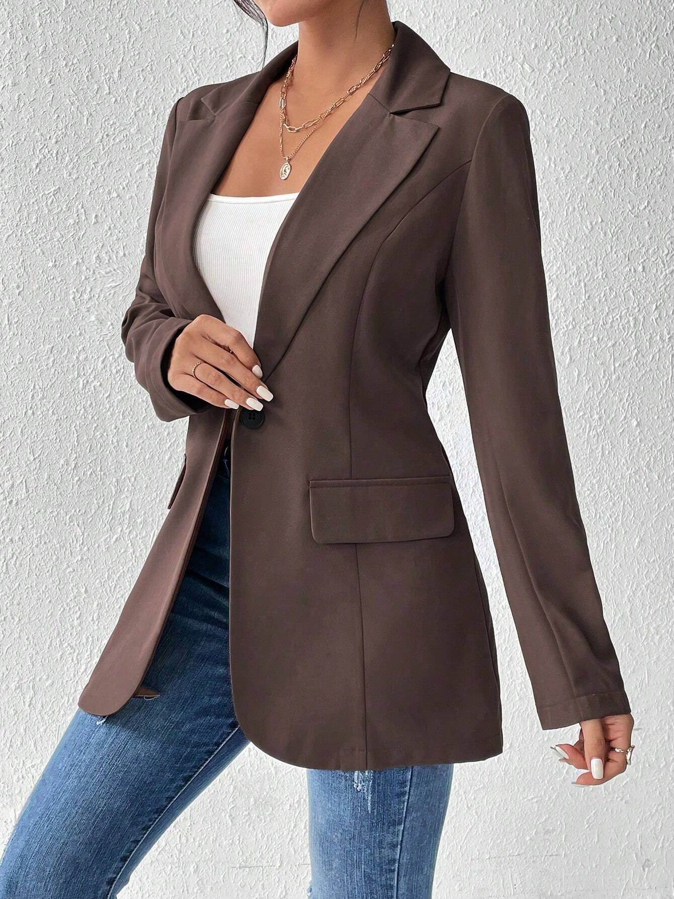 Buy SHEIN Frenchy Solid Color Lapel Collar Suit Jacket in Pakistan