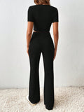 Buy SHEIN Frenchy Solid Crop Tee & Flare Leg Pants in Pakistan