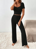 Buy SHEIN Frenchy Solid Crop Tee & Flare Leg Pants in Pakistan