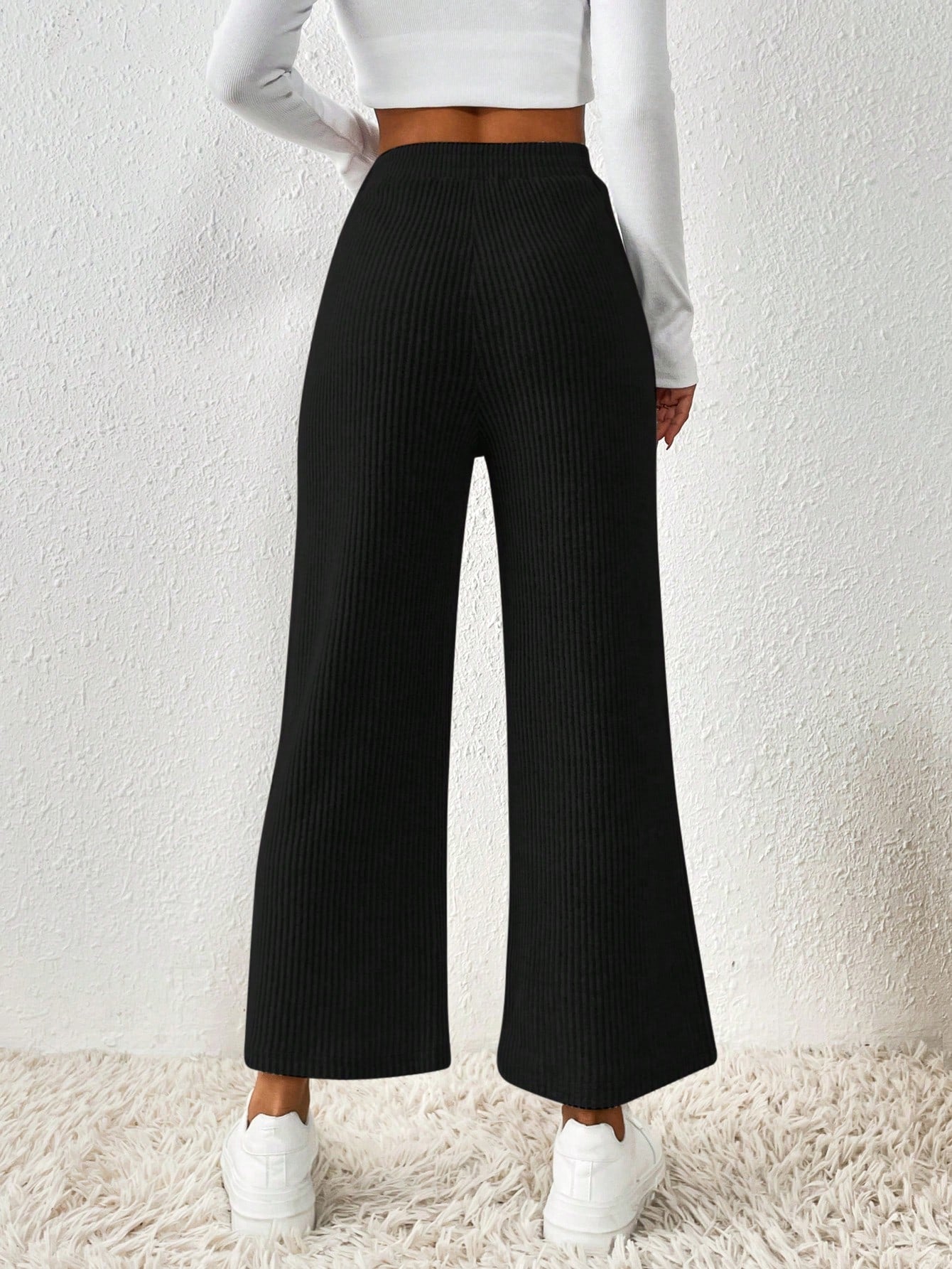 Buy SHEIN Frenchy Solid Knot Waist Wide Leg Pants in Pakistan