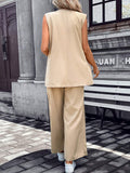 Buy SHEIN Frenchy Solid Lapel Neck Vest Blazer & Tie Front Pants Earthy Clothes in Pakistan