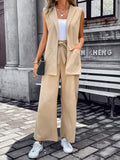 Buy SHEIN Frenchy Solid Lapel Neck Vest Blazer & Tie Front Pants Earthy Clothes in Pakistan