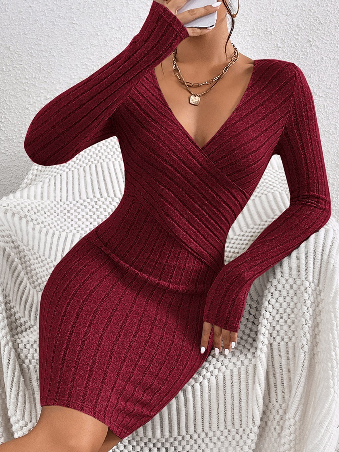 Buy SHEIN Frenchy Solid Ribbed Knit Bodycon Dress in Pakistan