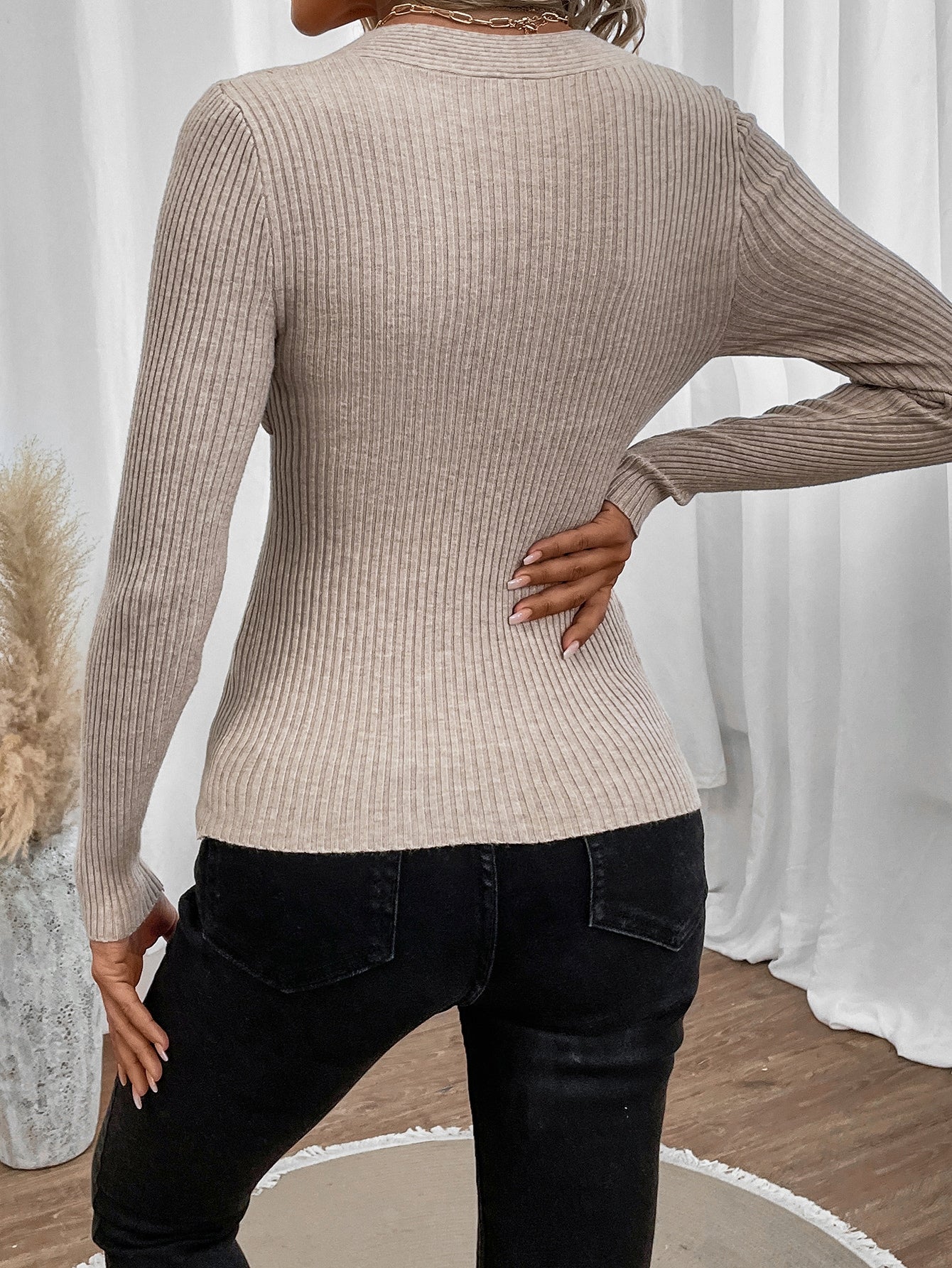 Buy SHEIN Frenchy Solid Ribbed Knit Sweater in Pakistan