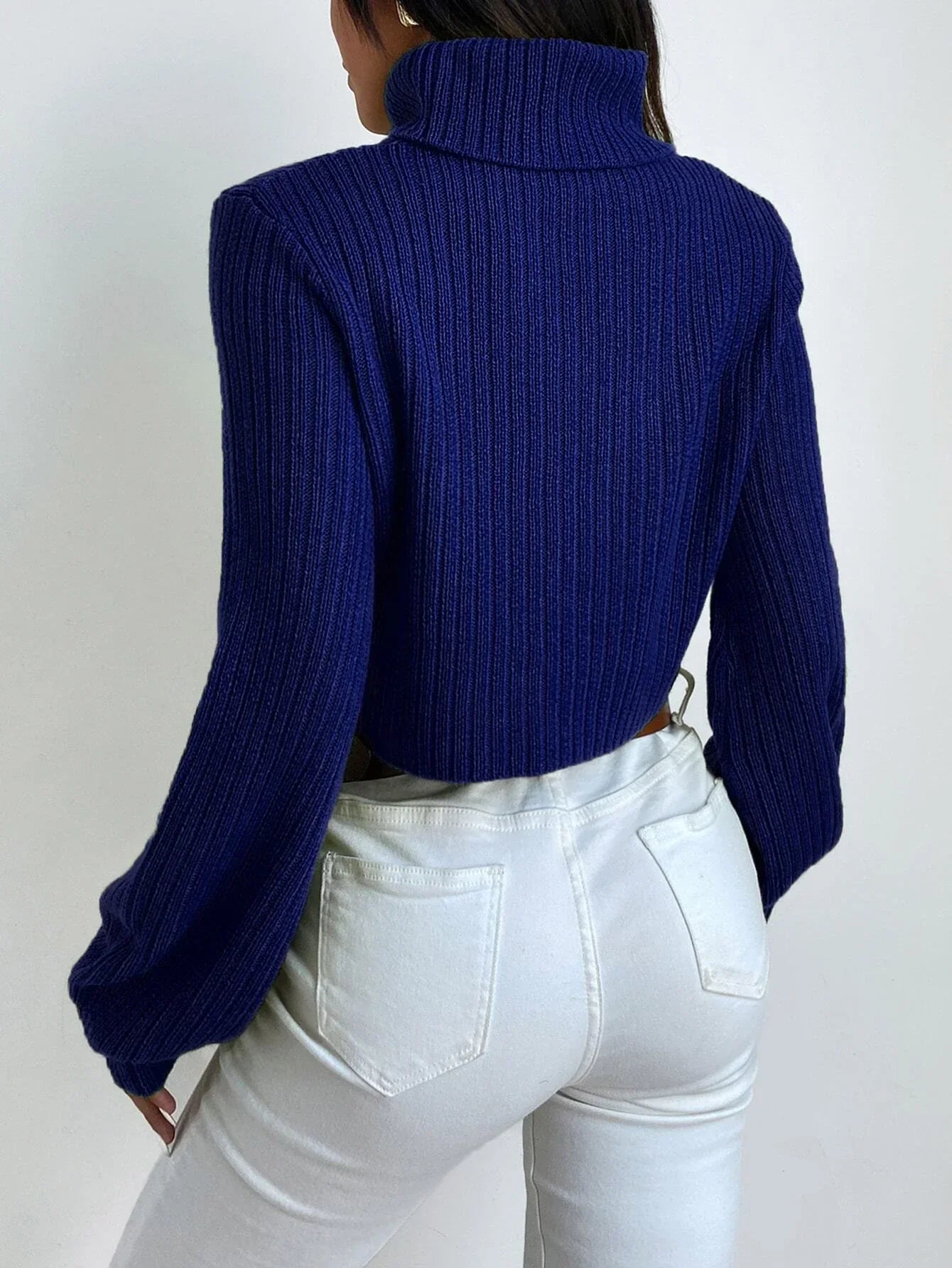 Buy SHEIN Frenchy Solid Turtleneck Bishop Sleeve Crop Sweater in Pakistan