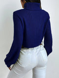 Buy SHEIN Frenchy Solid Turtleneck Bishop Sleeve Crop Sweater in Pakistan