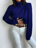 Buy SHEIN Frenchy Solid Turtleneck Bishop Sleeve Crop Sweater in Pakistan