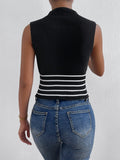 Buy SHEIN Frenchy Striped Pattern Mock Neck Knit Top in Pakistan