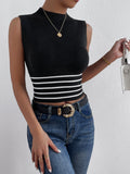 Buy SHEIN Frenchy Striped Pattern Mock Neck Knit Top in Pakistan